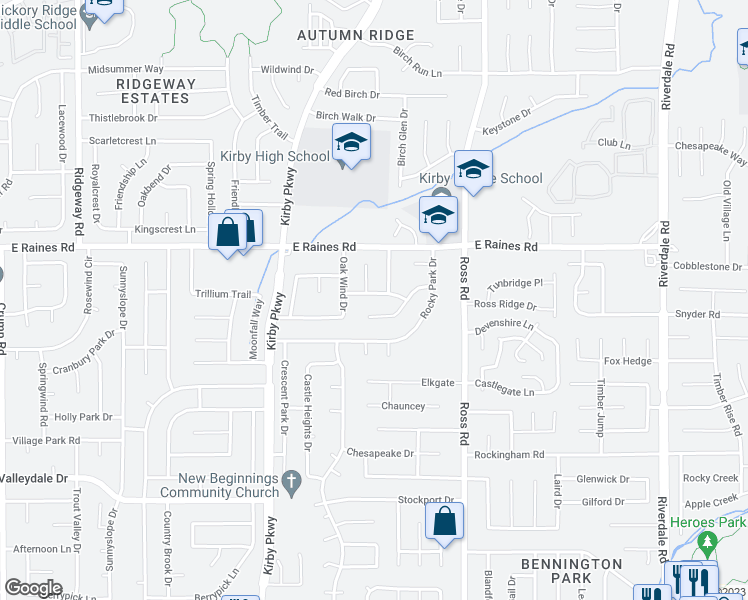 map of restaurants, bars, coffee shops, grocery stores, and more near 6583 Falling Tree Drive in Memphis
