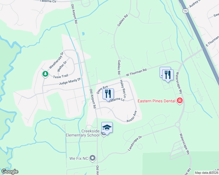 map of restaurants, bars, coffee shops, grocery stores, and more near 3117 Drew Avenue in New Bern
