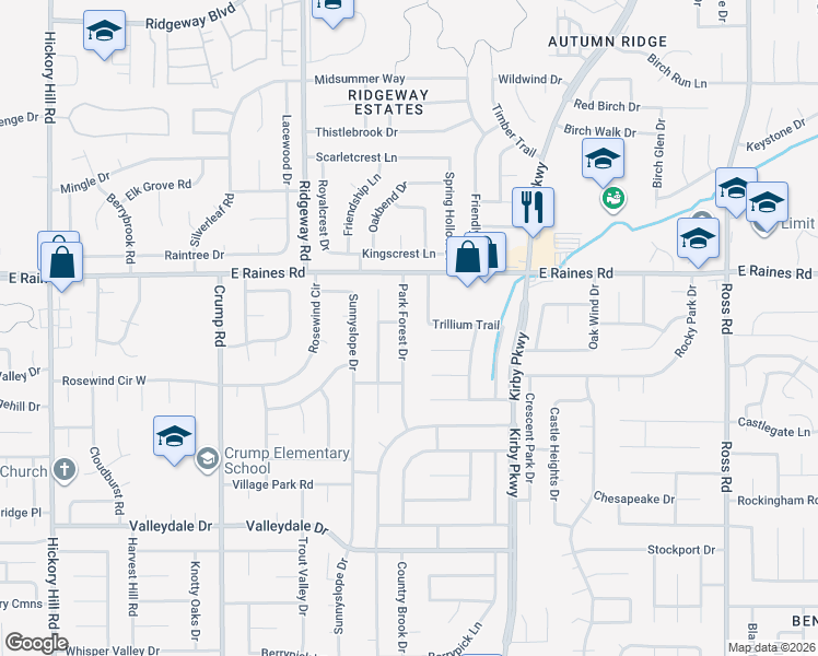 map of restaurants, bars, coffee shops, grocery stores, and more near 4247 Park Forest Drive in Memphis