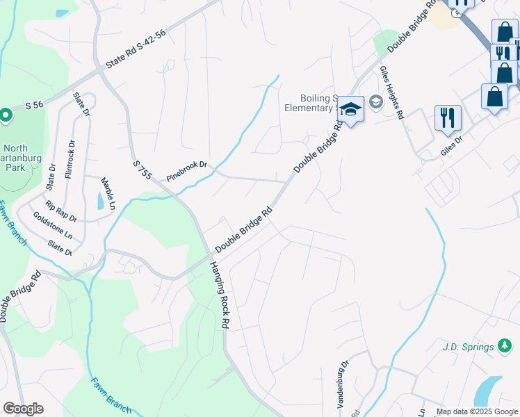 map of restaurants, bars, coffee shops, grocery stores, and more near 471 Double Bridge Road in Boiling Springs