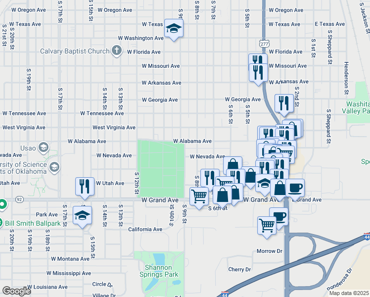 map of restaurants, bars, coffee shops, grocery stores, and more near 1755 South 9th Street in Chickasha