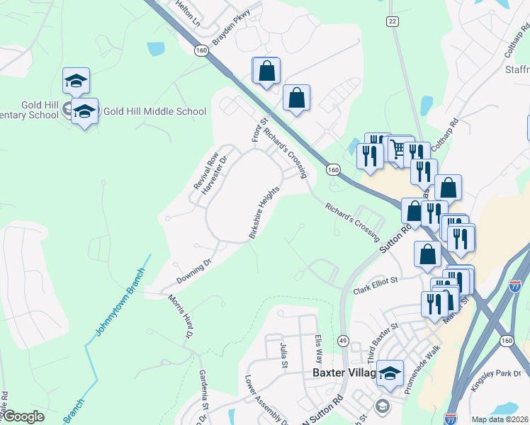 map of restaurants, bars, coffee shops, grocery stores, and more near 4139 Birkshire Heights in Fort Mill
