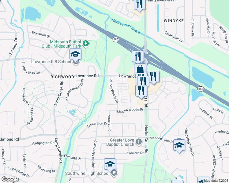 map of restaurants, bars, coffee shops, grocery stores, and more near 7887 Austin Forest Cove in Memphis