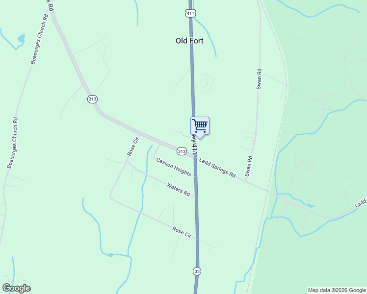 map of restaurants, bars, coffee shops, grocery stores, and more near 1399 U.S. 411 in Old Fort
