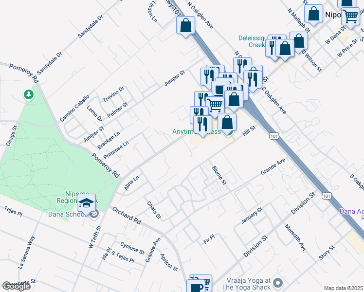 map of restaurants, bars, coffee shops, grocery stores, and more near 719 West Tefft Street in Nipomo