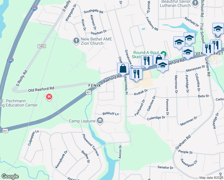 map of restaurants, bars, coffee shops, grocery stores, and more near 1930 Harcourt Circle in Fayetteville