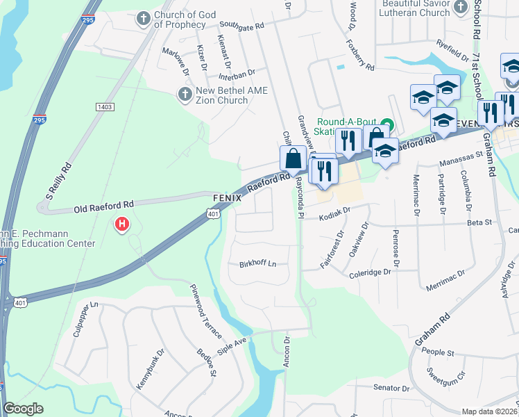 map of restaurants, bars, coffee shops, grocery stores, and more near 1912 Harcourt Circle in Fayetteville