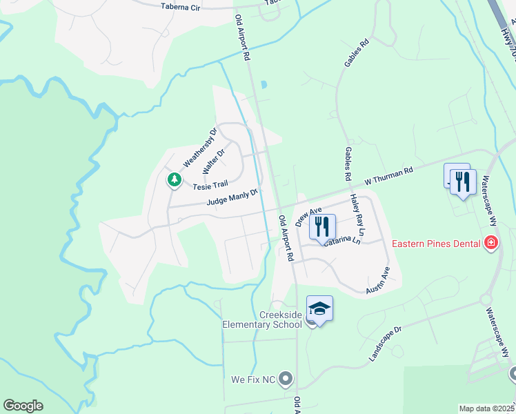 map of restaurants, bars, coffee shops, grocery stores, and more near 2804 Bettye Gresham Lane in New Bern