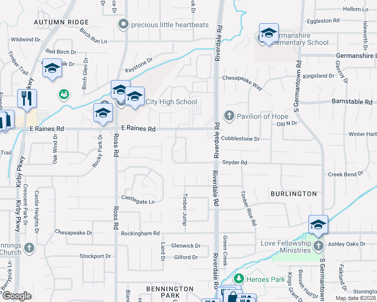 map of restaurants, bars, coffee shops, grocery stores, and more near 4184 Meadow Valley Drive East in Memphis