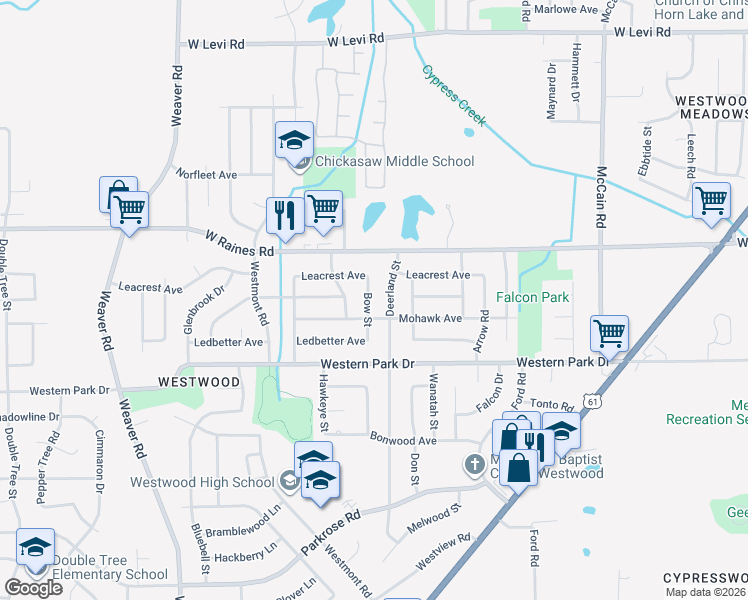 map of restaurants, bars, coffee shops, grocery stores, and more near 4197 Bow Street in Memphis