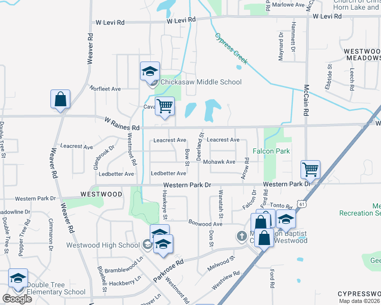 map of restaurants, bars, coffee shops, grocery stores, and more near 4197 Bow Street in Memphis