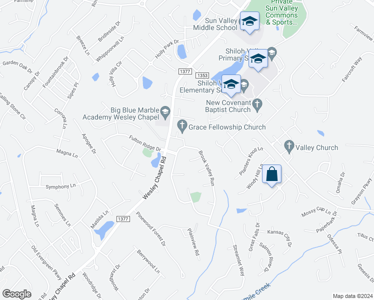 map of restaurants, bars, coffee shops, grocery stores, and more near 3012 Brook Valley Run in Monroe