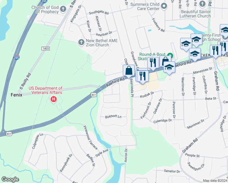 map of restaurants, bars, coffee shops, grocery stores, and more near 1908 Harcourt Circle in Fayetteville