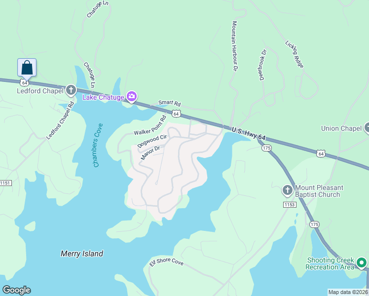map of restaurants, bars, coffee shops, grocery stores, and more near 102 Chatuge Village Circle in Hayesville