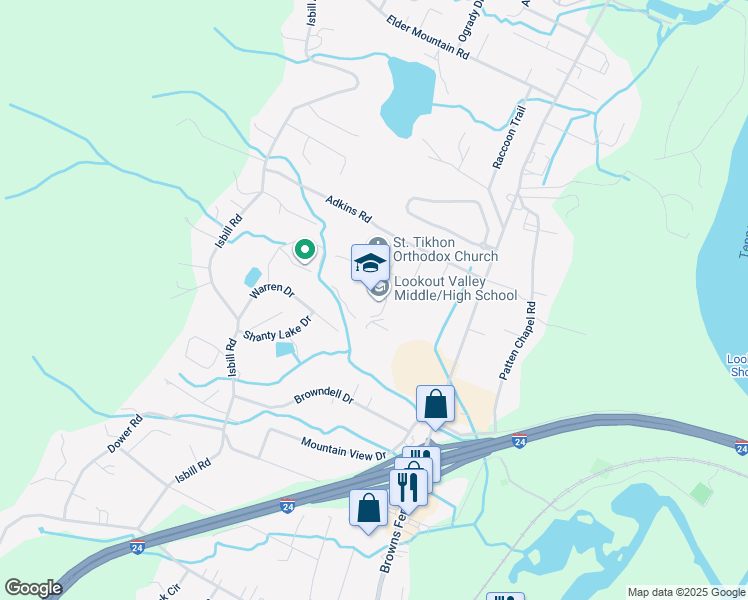 map of restaurants, bars, coffee shops, grocery stores, and more near 350 Lookout High Street in Chattanooga