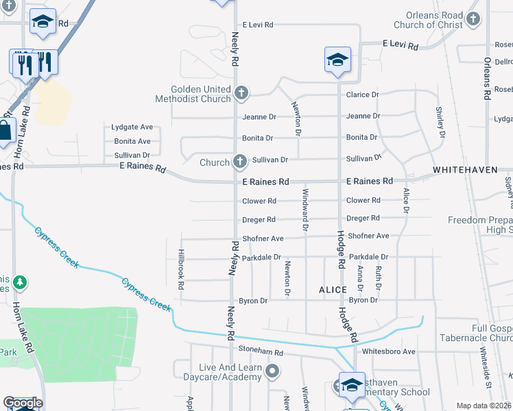 map of restaurants, bars, coffee shops, grocery stores, and more near 254 Clower Road in Memphis