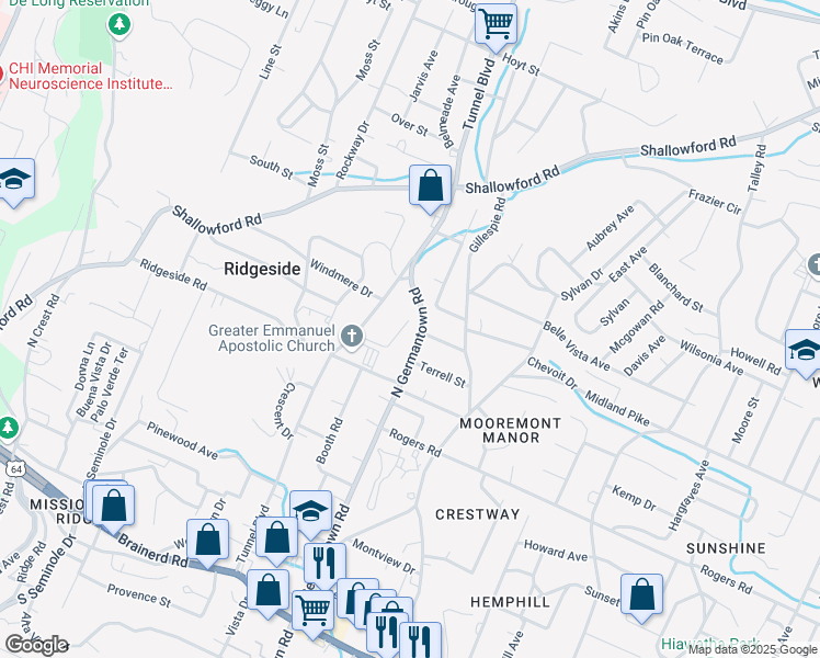 map of restaurants, bars, coffee shops, grocery stores, and more near 507 North Germantown Road in Chattanooga