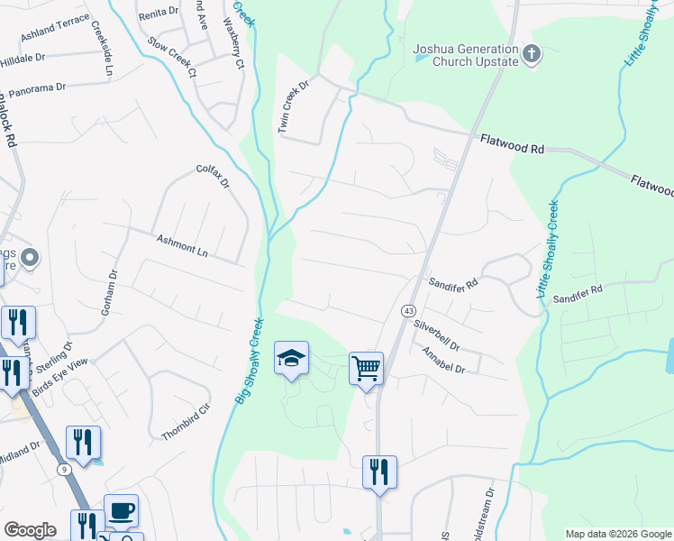 map of restaurants, bars, coffee shops, grocery stores, and more near 579 Craftsman Lane in Boiling Springs