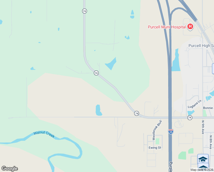 map of restaurants, bars, coffee shops, grocery stores, and more near 22289 Oklahoma 74 in Purcell