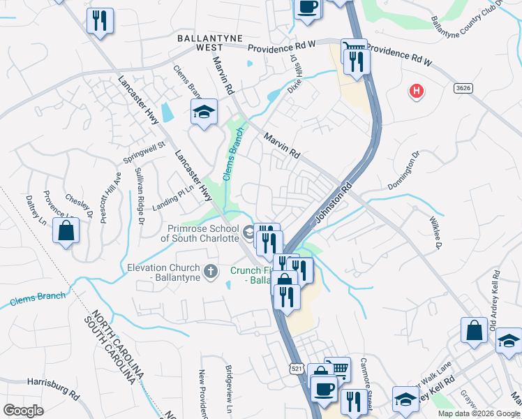 map of restaurants, bars, coffee shops, grocery stores, and more near in Charlotte
