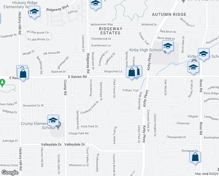 map of restaurants, bars, coffee shops, grocery stores, and more near 6298 Bay Park Drive in Memphis