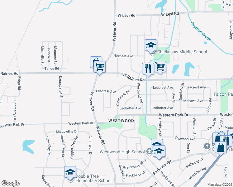 map of restaurants, bars, coffee shops, grocery stores, and more near 952 Leacrest Avenue in Memphis