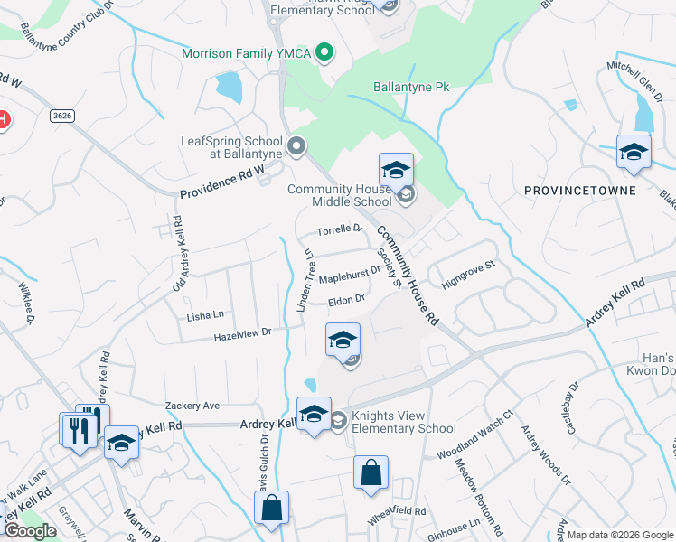 map of restaurants, bars, coffee shops, grocery stores, and more near in Charlotte
