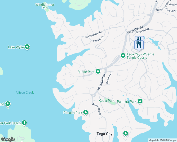 map of restaurants, bars, coffee shops, grocery stores, and more near 25082 Woodhaven Drive in Fort Mill