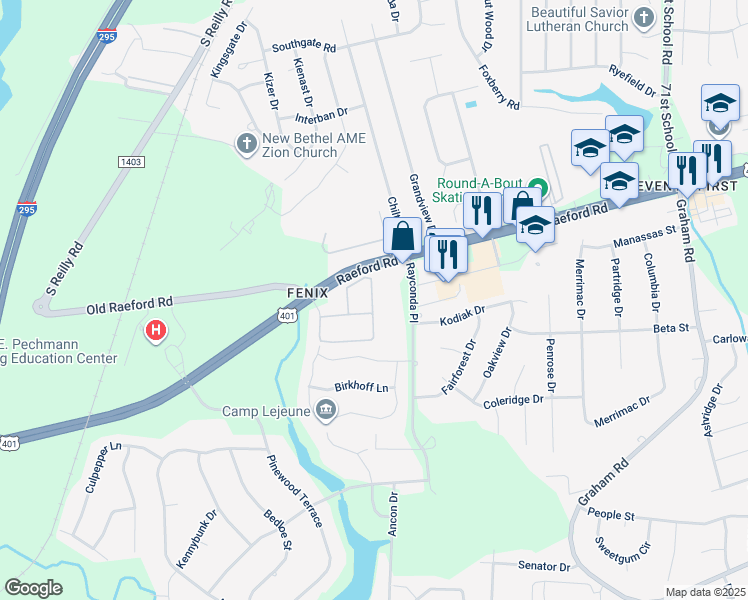 map of restaurants, bars, coffee shops, grocery stores, and more near 1930 Harcourt Circle in Fayetteville