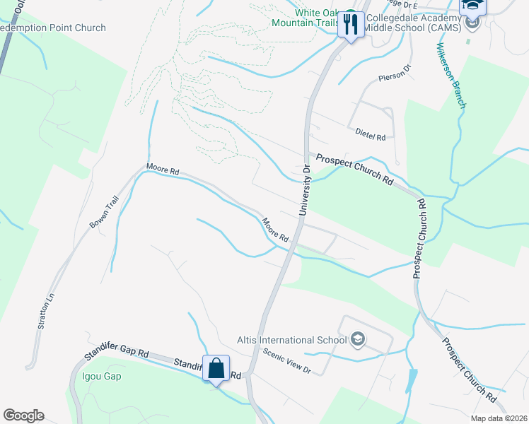 map of restaurants, bars, coffee shops, grocery stores, and more near 10050 Forrest Drive in Ooltewah