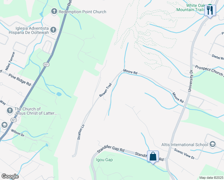 map of restaurants, bars, coffee shops, grocery stores, and more near 9758-9760 Old Moore Rd in Collegedale