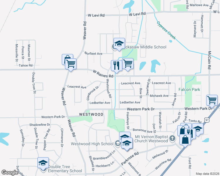 map of restaurants, bars, coffee shops, grocery stores, and more near 4210 Westmont Road in Memphis