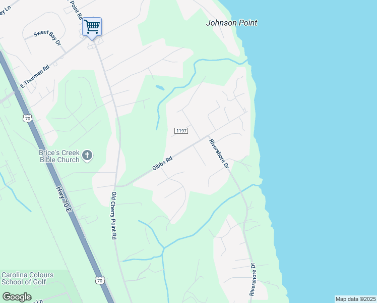 map of restaurants, bars, coffee shops, grocery stores, and more near 215 Gibbs Road in New Bern