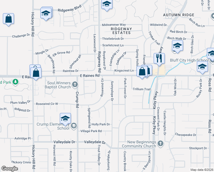 map of restaurants, bars, coffee shops, grocery stores, and more near 4187 Rosewind Circle in Memphis