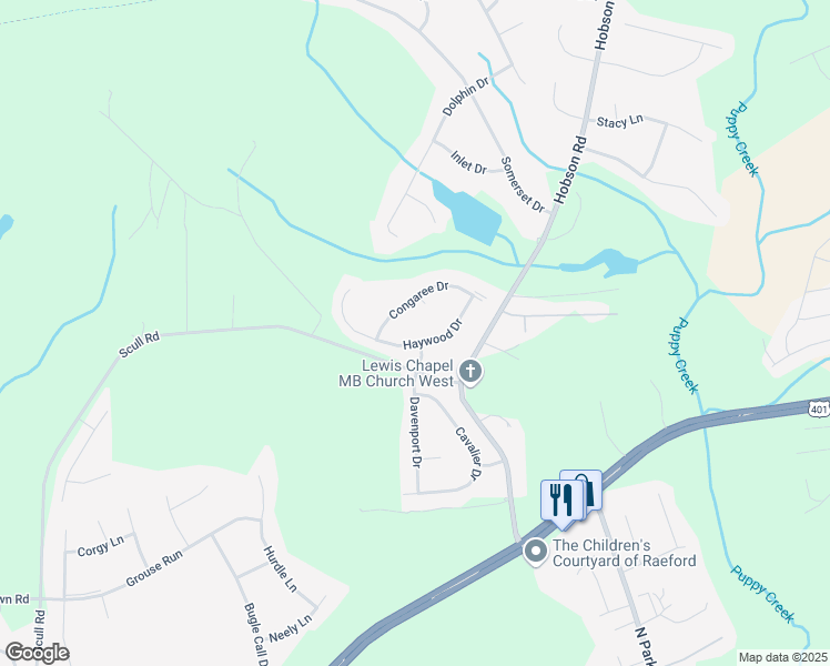 map of restaurants, bars, coffee shops, grocery stores, and more near 120 Haywood Drive in Raeford