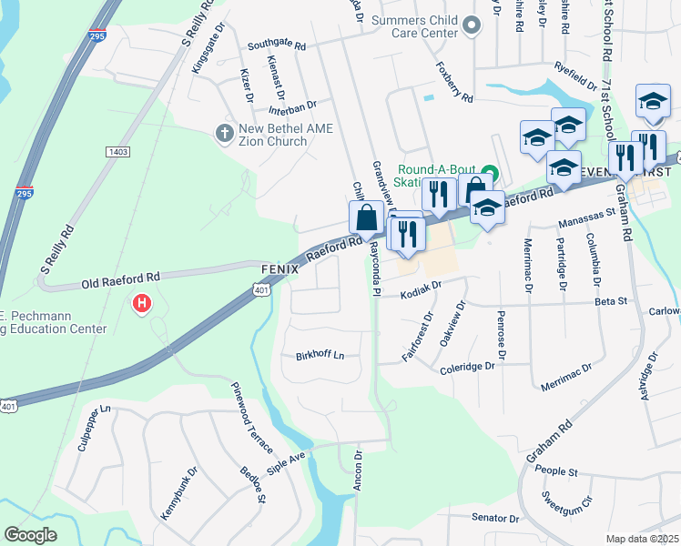 map of restaurants, bars, coffee shops, grocery stores, and more near 1926 Harcourt Circle in Fayetteville