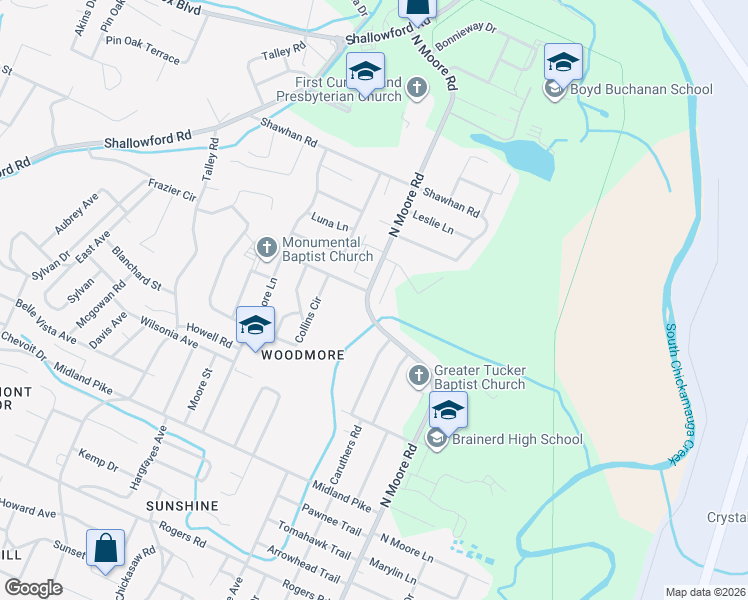 map of restaurants, bars, coffee shops, grocery stores, and more near 1604 Eucalyptus Drive in Chattanooga