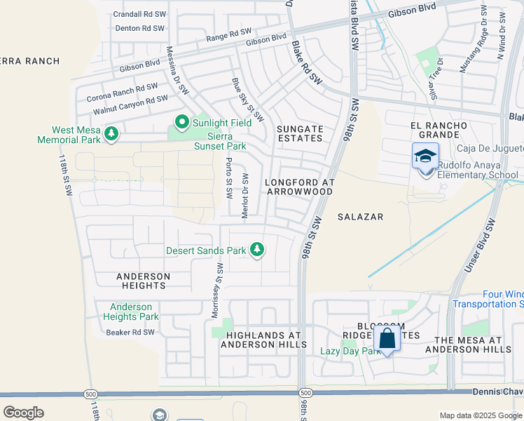 map of restaurants, bars, coffee shops, grocery stores, and more near 2854 Baco Noir Drive Southwest in Albuquerque
