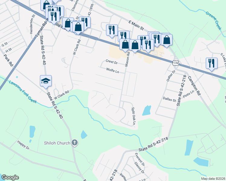 map of restaurants, bars, coffee shops, grocery stores, and more near 100 Blueberry Lane in Inman