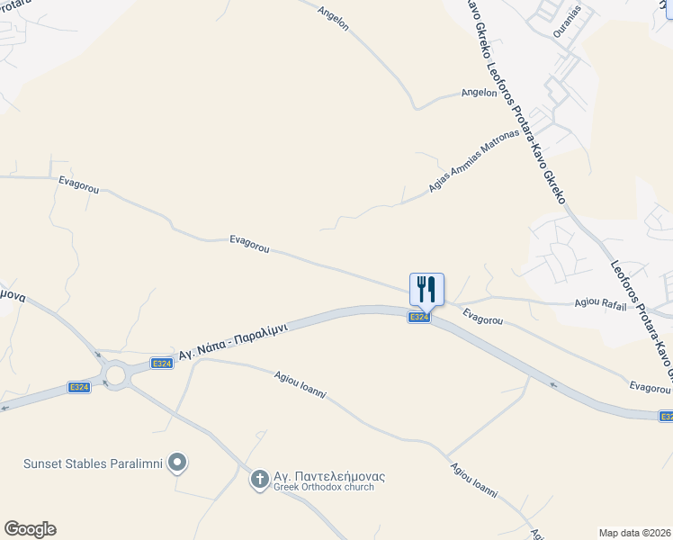 map of restaurants, bars, coffee shops, grocery stores, and more near Evagorou in Paralimni