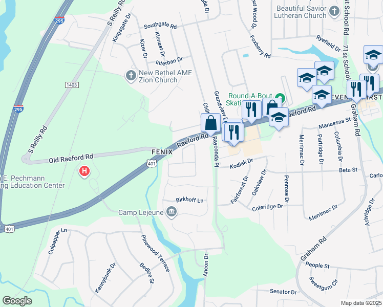 map of restaurants, bars, coffee shops, grocery stores, and more near 1926 Harcourt Circle in Fayetteville