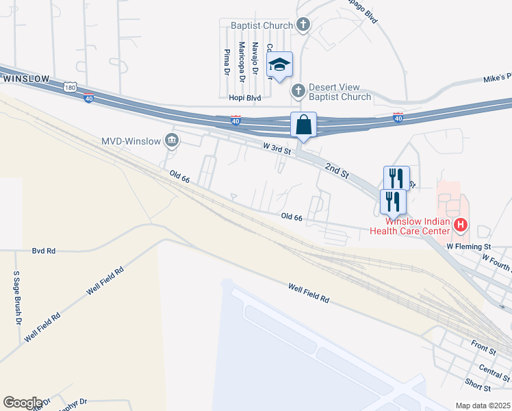 map of restaurants, bars, coffee shops, grocery stores, and more near 105 Kell Place in Winslow