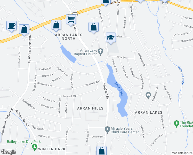 map of restaurants, bars, coffee shops, grocery stores, and more near 1200-1298 Bingham Dr in Fayetteville