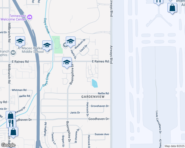 map of restaurants, bars, coffee shops, grocery stores, and more near 2115 Oxford Square Court in Memphis