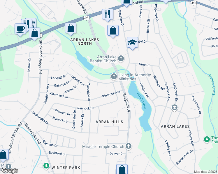 map of restaurants, bars, coffee shops, grocery stores, and more near 1431 Mathau Court in Fayetteville