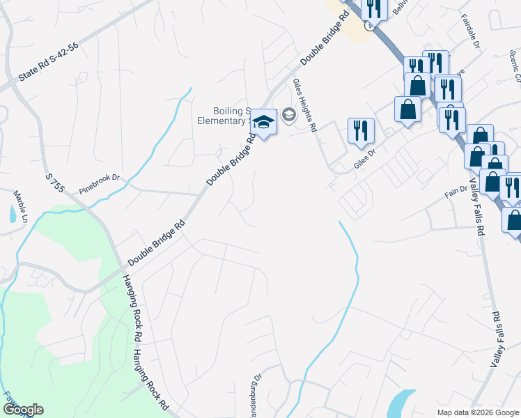 map of restaurants, bars, coffee shops, grocery stores, and more near 309 Lanovia Court in Boiling Springs