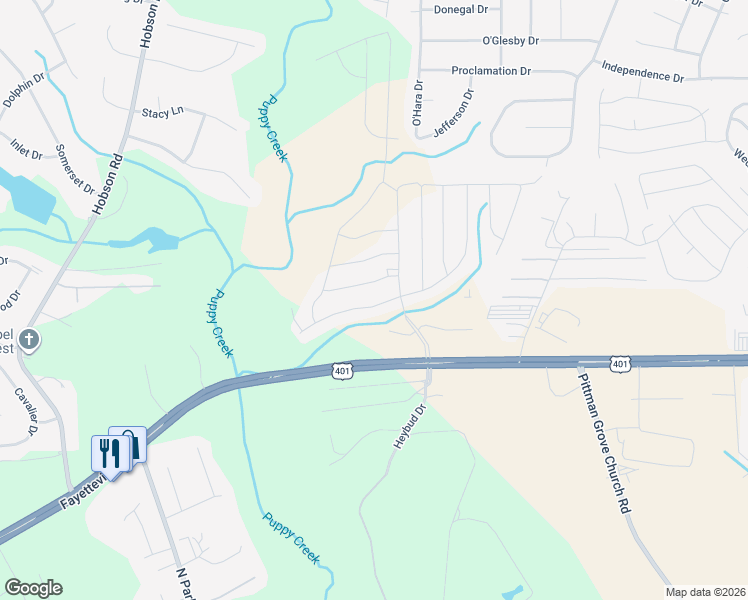 map of restaurants, bars, coffee shops, grocery stores, and more near 301 Stonebriar Avenue in Raeford