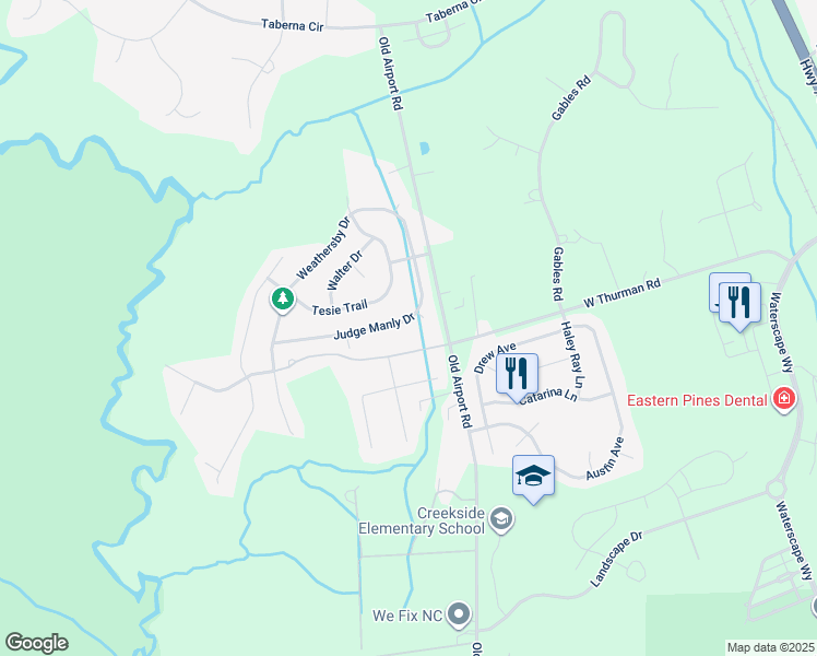 map of restaurants, bars, coffee shops, grocery stores, and more near 2919 Judge Manly Drive in New Bern