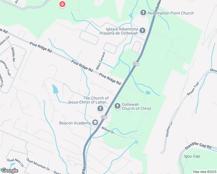 map of restaurants, bars, coffee shops, grocery stores, and more near 9525 North Valley Trail in Ooltewah