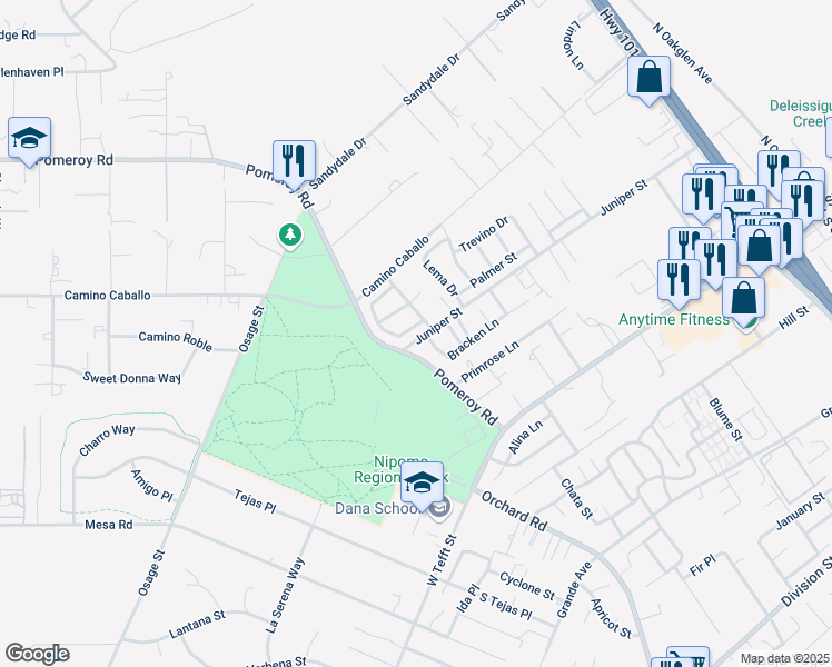 map of restaurants, bars, coffee shops, grocery stores, and more near 181 Alyssum Circle in Nipomo